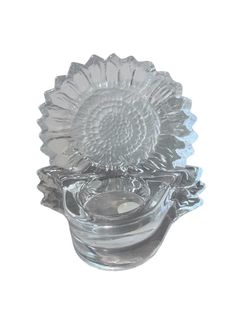 Vintage Partylite Sunflower Votive Candle Holder Frosted Clear Floral Glass